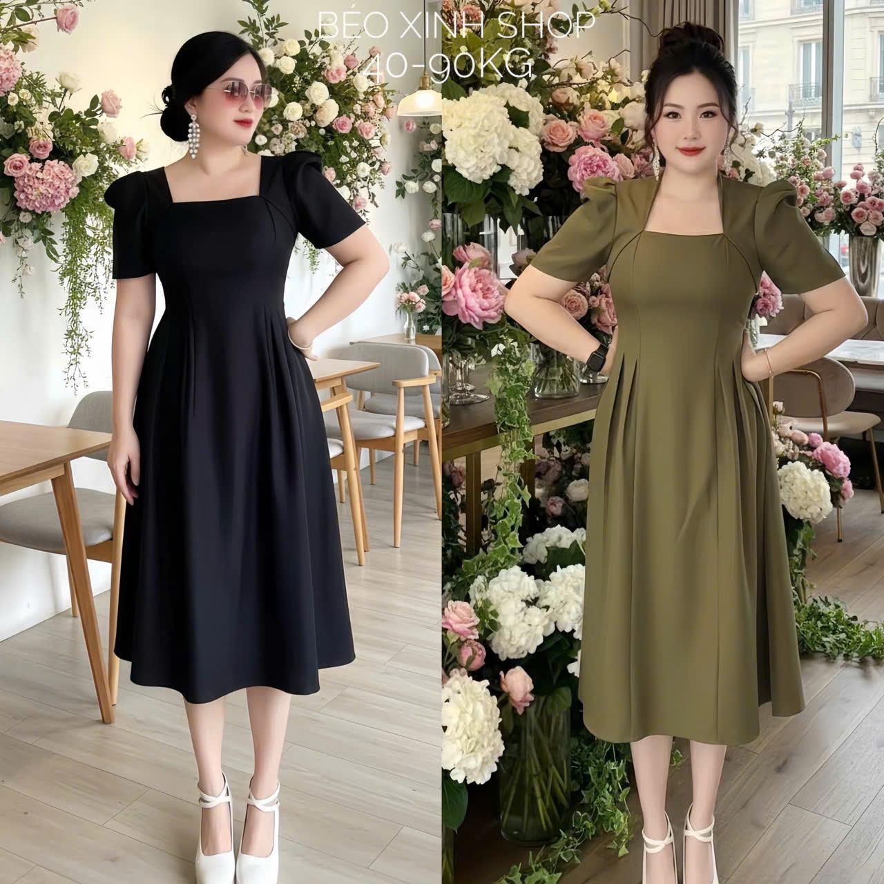 Đầm Thời Trang Bigsize Thiết Kế Siêu Xinh Cho Các Nàng Váy Dress Cotton Nữ Đen Women Kim Tuyến - A.1020