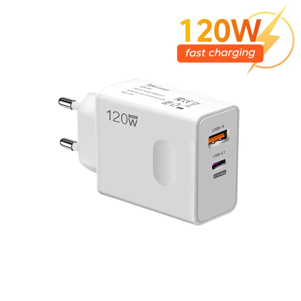 Bộ sạc nhanh, Bộ sạc USB Type C, 120W, Tương thích với Oppo, Oneplus, Realme, Xiaomi POCO X6 Pro, M6, Huawei, iPhone, Pixel, Sharp, Điện thoại thông minh Samsung, Sạc nhanh 3.0, Sạc nhanh 67W, Bộ sạc tường