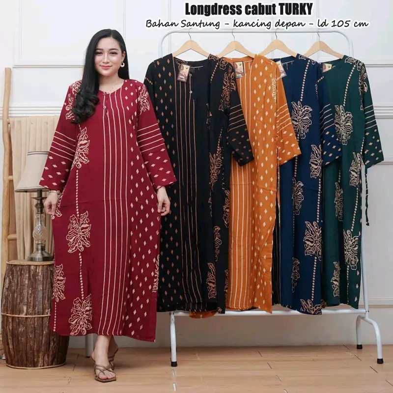 longdress panjang ibu muda kekinian / daster wanita dewasa kancing dada aneka motif cantik 6