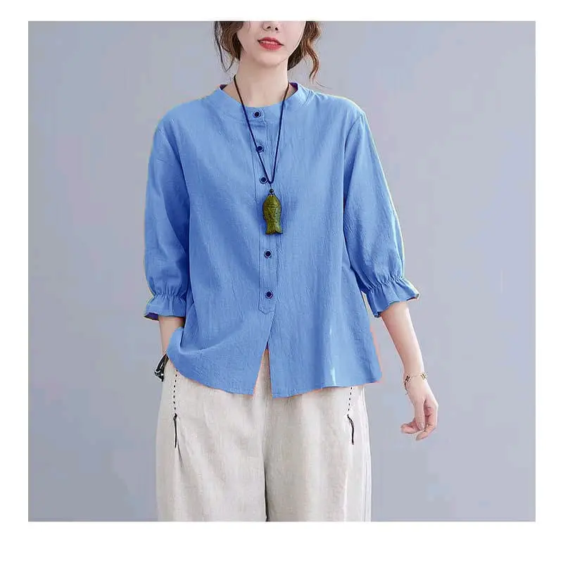 Priyanka Blouse Linen Atasan Wanita Lengan 3/4
