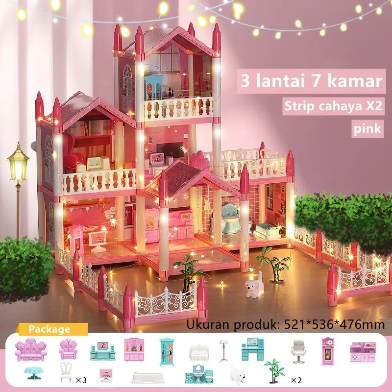 Mainan keluarga anak perempuan dan anak-anak  bingkai 3D Cross Border rakitan istana putri besar mainan rumah boneka 5