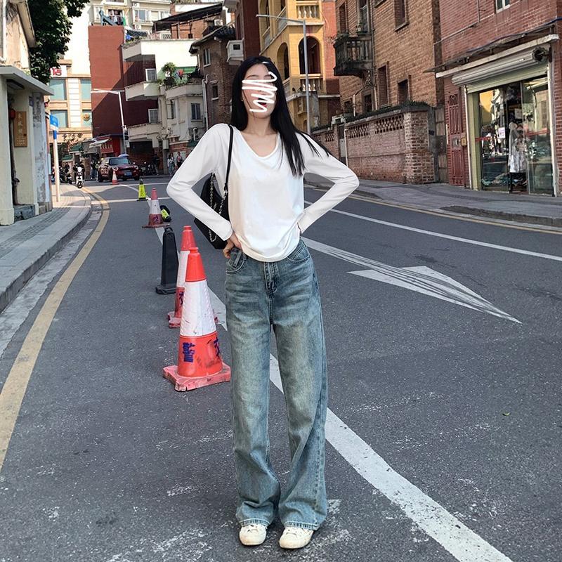 Product Introduction of Women's Oversized V-Neck Long Sleeve T-Shirt Stretchy Loose Fit Casual Top Lazy Chic Style Slimming T-Shirt 11