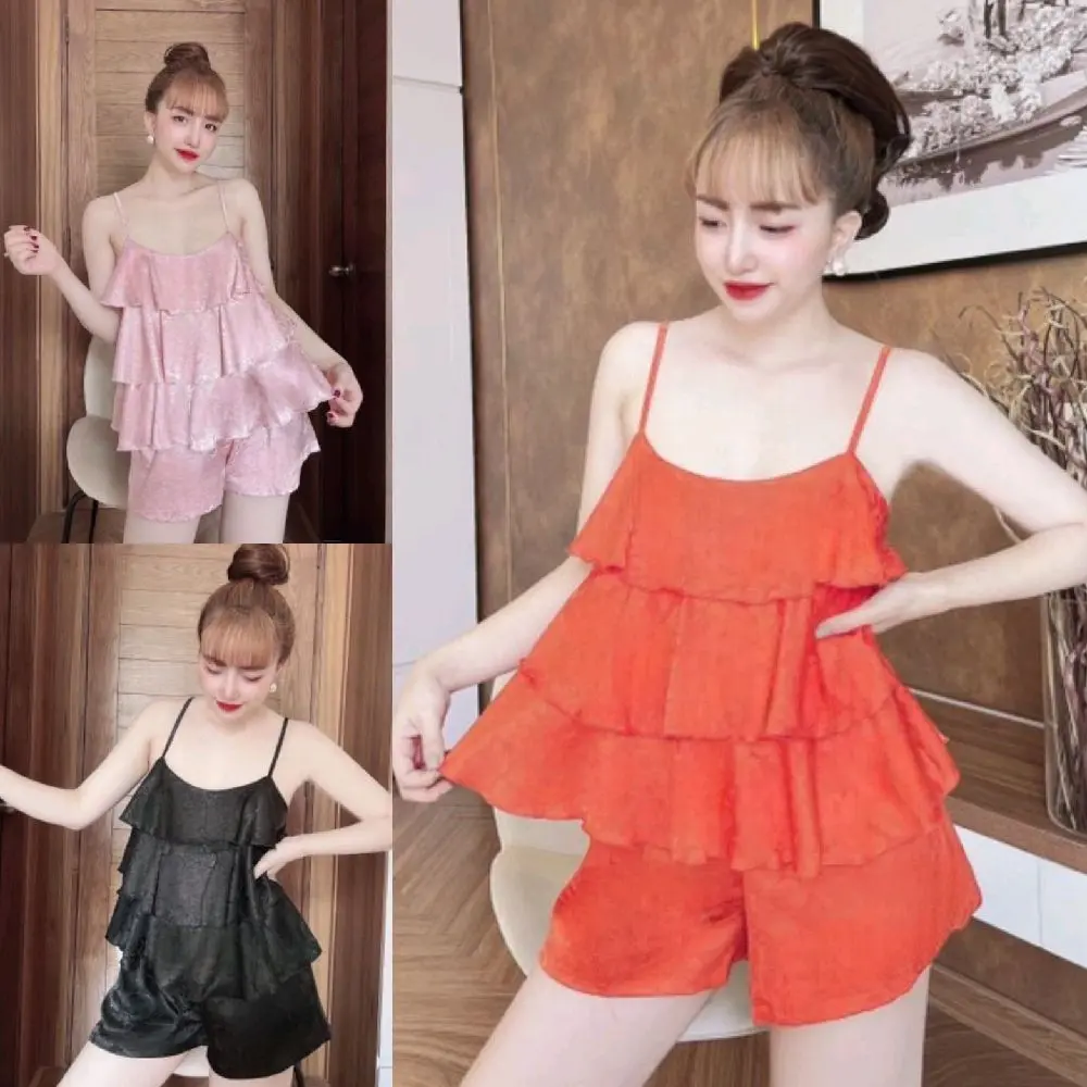 Đồ bộ ngủ phi 2 dây 3 tầng mặc nhà Women Nữ Voi Áo