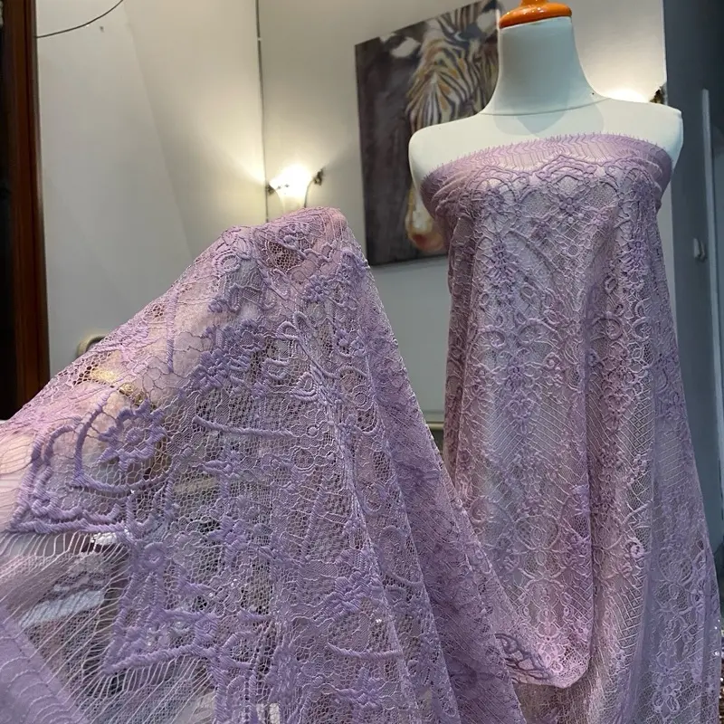Bahan Kebaya Brokat Semi France Lace Chantily Shantily Katun Per panel 2,5m Warna Dusty Purple