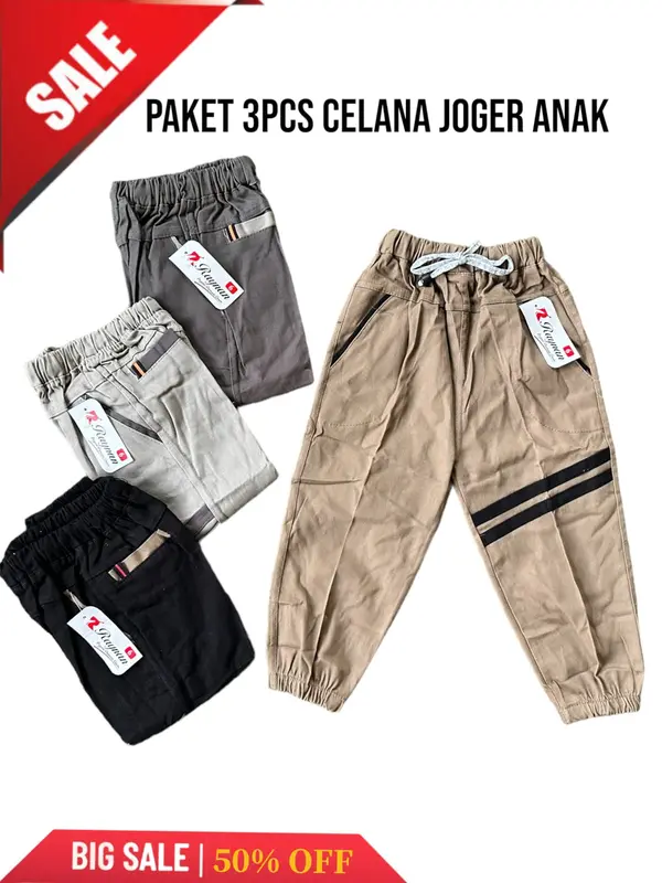 Paket Hemat isi 3pcs Celana Chino Panjang Jogger Anak 1-10tahun bahan catton twill sreach premium Katun Cotton Toddler 0