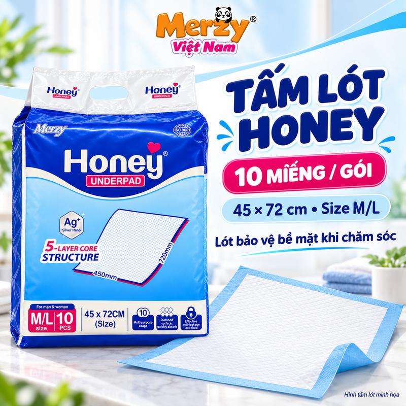 Tấm Đệm Lót Honey - Mềm Mại, Mỏng Nhẹ Size M/L Gói 10 Miếng, Kích Thước 45x72cm