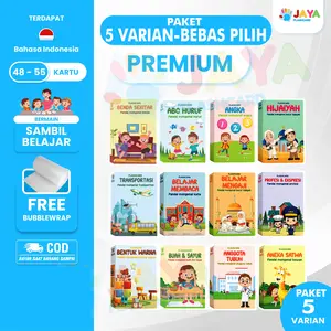 PAKET 5 VARIAN FLASHCARD PREMIUM ETALASE 4 Belajar Paper Kartu Toys