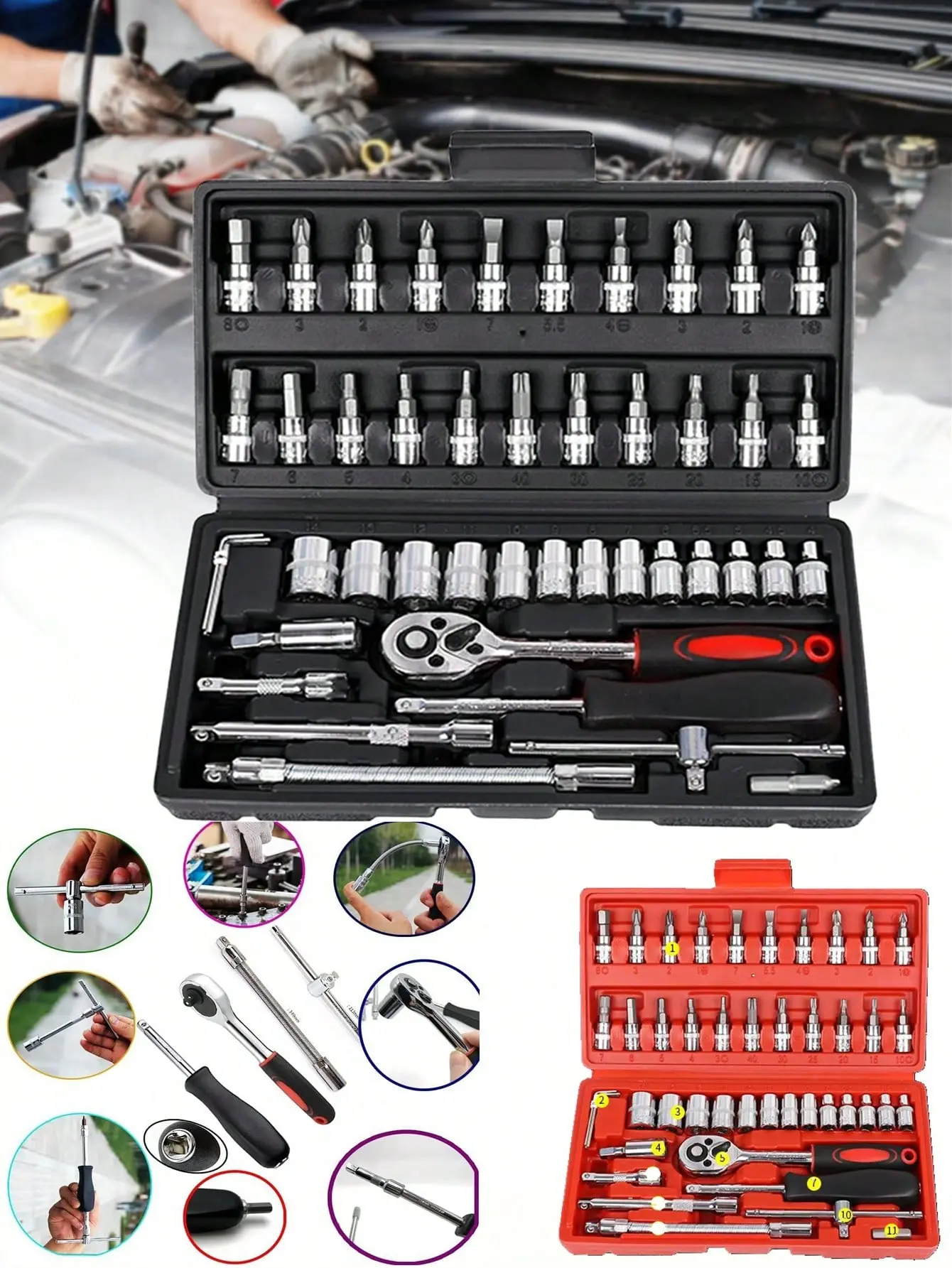 1pc car 46-piece set socket wrench auto repair car maintenance ratchet screwdriver outdoor emergency combination tool