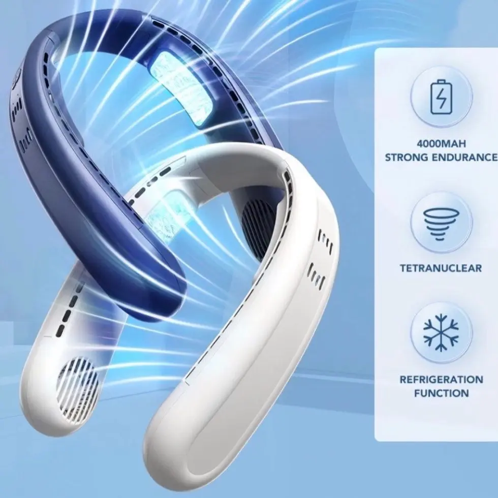 Cooling Neck Fan Portable Bladeless With Digital Smart Display Wearable Air Conditioner 4000mAh c/w 3-Speeds Fan (1 Year Local Warranty) - New Arrival