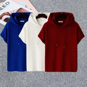 Paket hemat 3 pcs Baju Kaos Hoodie  waffle Pria Kaos Kupluk polos bahan waffle Sweater Pendek Lengan Hoodie Distro knit waffle pria terlaris