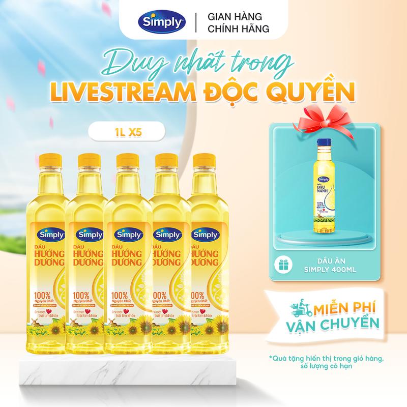 [WILMAR] Combo 5 Dầu Hướng Dương Simply Nguyên chất 1L - Dầu Ăn chất lượng cao