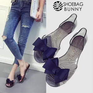 Ready! COD! Sepatu Jelly Kaca Wanita Flat Jelly Shoes korea Flatshoes Kaca Jelly Bunga Transparan Sepatu Jelly Pita Kaca