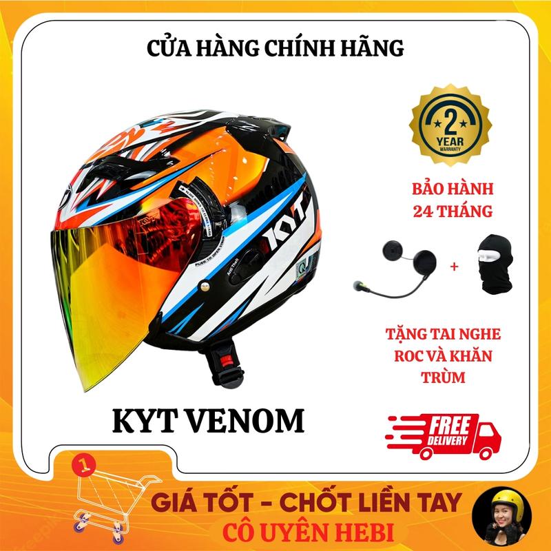 [Tặng Găng Tay + Túi KYT] Mũ Bảo Hiểm 3/4 KYT VENOM 2 Kính Chính Hãng Helmet