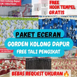 Gorden Kolong Dapur Paket Bijian Uk 100x70cm Free Hook Tempel Dan Tali Pengikat Fleksibel Bisa Request Tinggi Sesuai Kebutuhan.