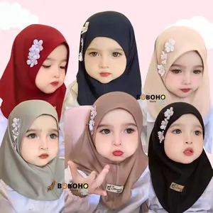 BOBOHO - Jilbab Anak Bayi Newborn MAURIN FLOWER / Hijab Baby / Kerudung Anak Perempuan Usia 0-1 Th Motif Bunga Muslim Instan