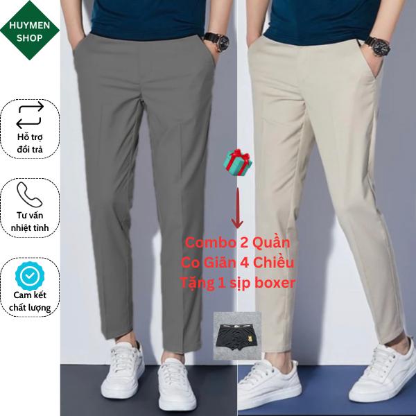 Combo 2 Quần Tây Âu Nam HUYMEN Chất Vải Tăm Chéo Siêu Mềm Mại Co Giãn 4 Chiều Chống Nhăn Form Slimfit Màu Đen Size 28-34