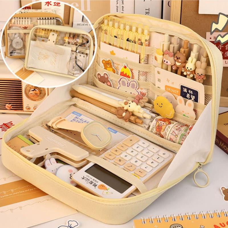 Hộp Bút Chì Trong Suốt Dung Tích Lớn Cho Nữ, Túi Đi Học Thời Trang, Túi Đựng Bút Trong Suốt, Văn Phòng Phẩm Kawaii