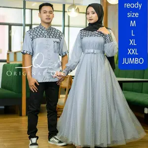 couple gamis tille kombinasi kain batik prodo sisik set baju pesta muslim kekinian baju couple pasangan gamis couple suami istri Kondangan