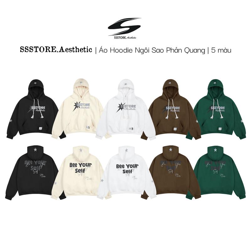 [Sản Phẩm Mới] [Nỉ Bông Cotton Không Xù] SSSTORE.Aesthetic | Áo Hoodie Ngôi Sao Phản Quang Chữ In Nổi Unisex Nam Nữ Nhiều Màu