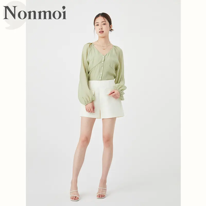 Nonmoi - Margot Top Kemeja Lengan Panjang Bahan Polyester Mint Green 4