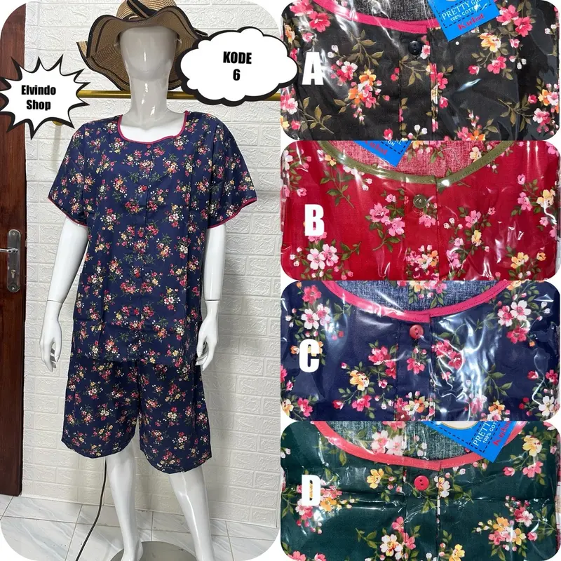PIYAMA Setelan KULOT 3/4 JUMBO XXL LD 126CM KATUN motif bunga pretty girl 2