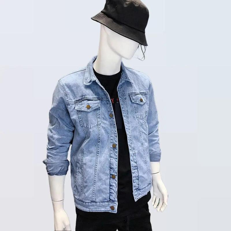 Áo khoác jean nam màu xanh nhạt không rách chất bò co dãn tốt AK21 Mẫu Mới Menswear Jacket