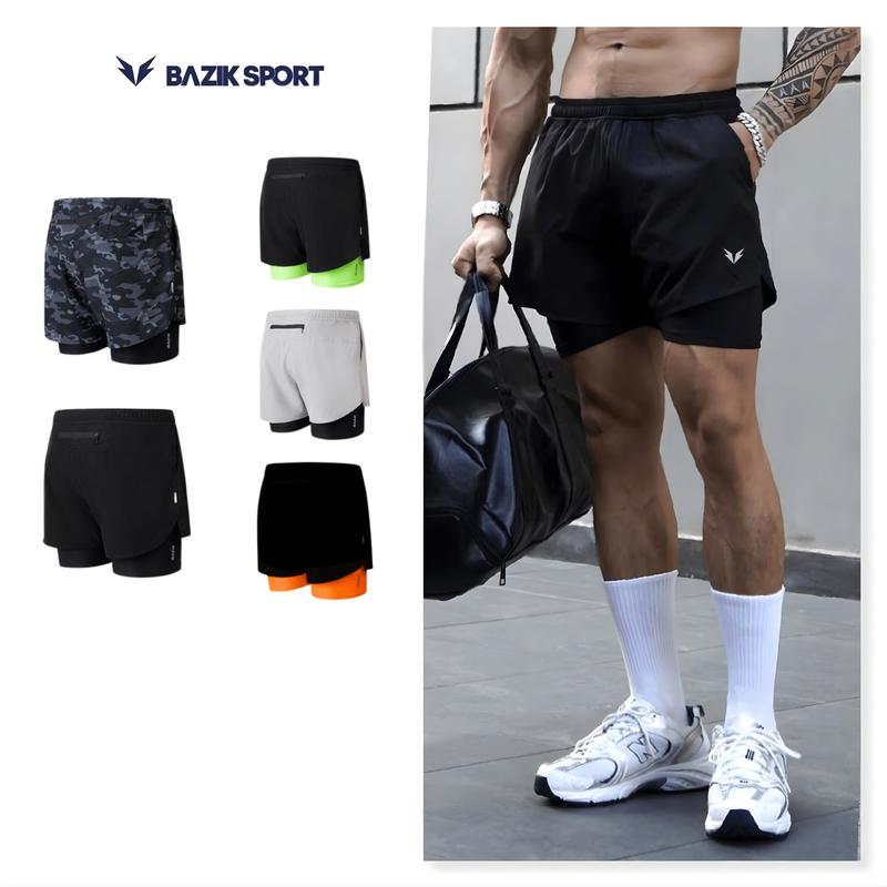 Quần Short Thể thao 2 lớp Nam BAZIK Speed Up 2 in 1 lớp trong Thun lớp ngoài thoáng khí có túi sau thấm hút mồ hôi chạy bộ thoải mái vận động