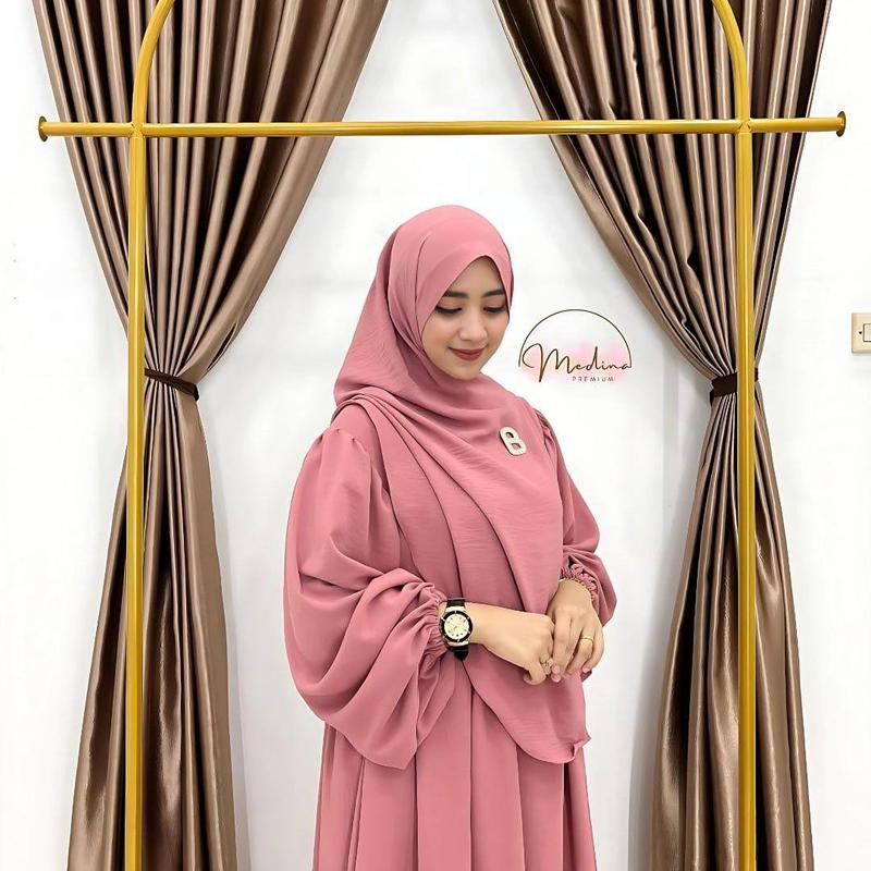 Product Introduction of MDN - Set Syar'i Pashmina Oval Gamis Wanita Bahan Crinkle/oversize Airflow Muslim Dress Jilbab Syar'i Polos Syari jumbo 3
