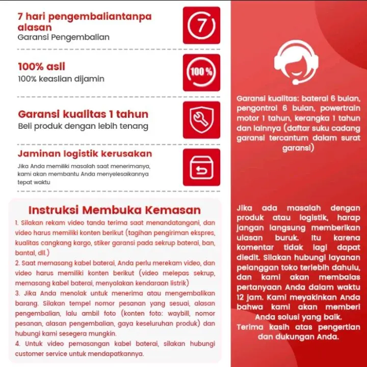 Geekman Sepeda Listrik Dewasa 48v 12ah 150kg Garansi Resmi-Merah 1
