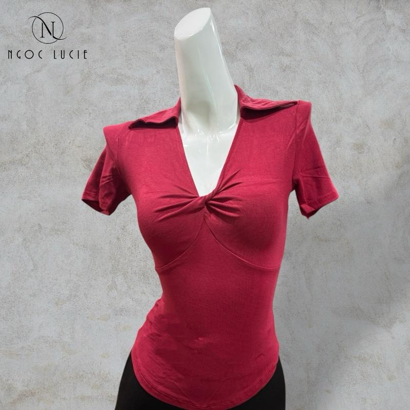  A193 - Áo Body Cổ Sơ Mi Xoắn Tay Con Vải Bozip - Ngọc Lucie 