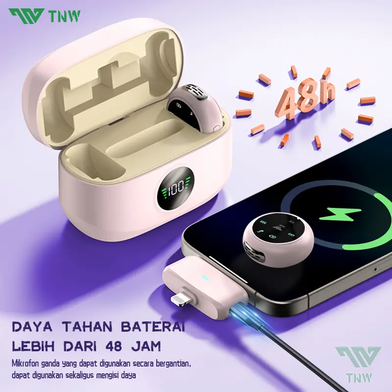 TNW A37 Wireless Microphone 2-In-1 Clip On Mic Magnetic Mikrofon HP Plug & Play Dual Lavalier Microphone with Charging Case 4