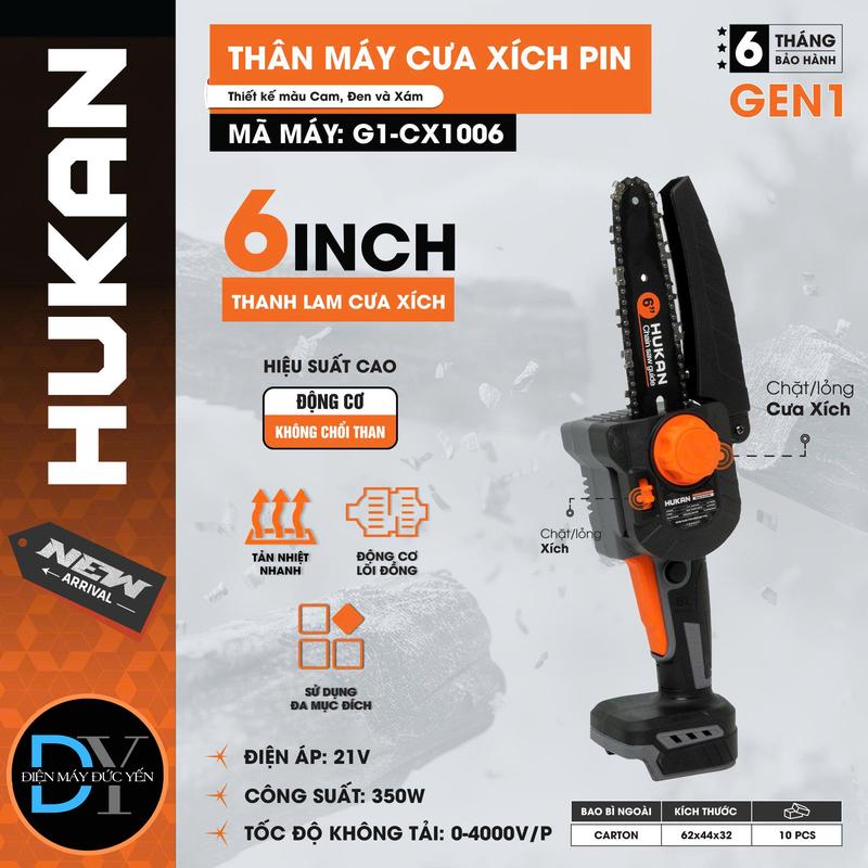  Thân Máy Cưa Xích Pin 6inch G1-CX1006,Chân Pin Phổ,Thông Động Cơ Không Chổi Than 
