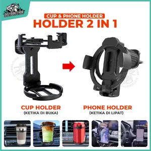 Holder Hp AC Mobil 2in1 Standing Car Cup Holder tempat dudukan Handphone Gelas Botol Minum di ventilasi AC Anti Tumpah NB71 – DISTRIBUTHOR