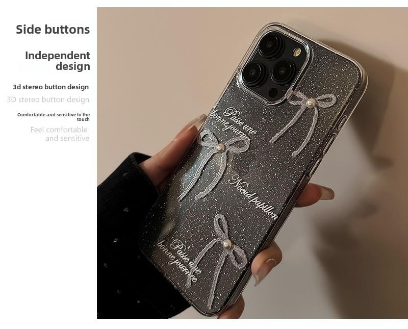 Product Introduction of Sparkly Pearl Bow Glitter Clear Full-Edge Protective Anti-Scratch Phone Case for iPhone 11/12/13/14/15/16 Pro/15 Pro Max Shockproof Anti-Drop Smartphone Case for Women 8