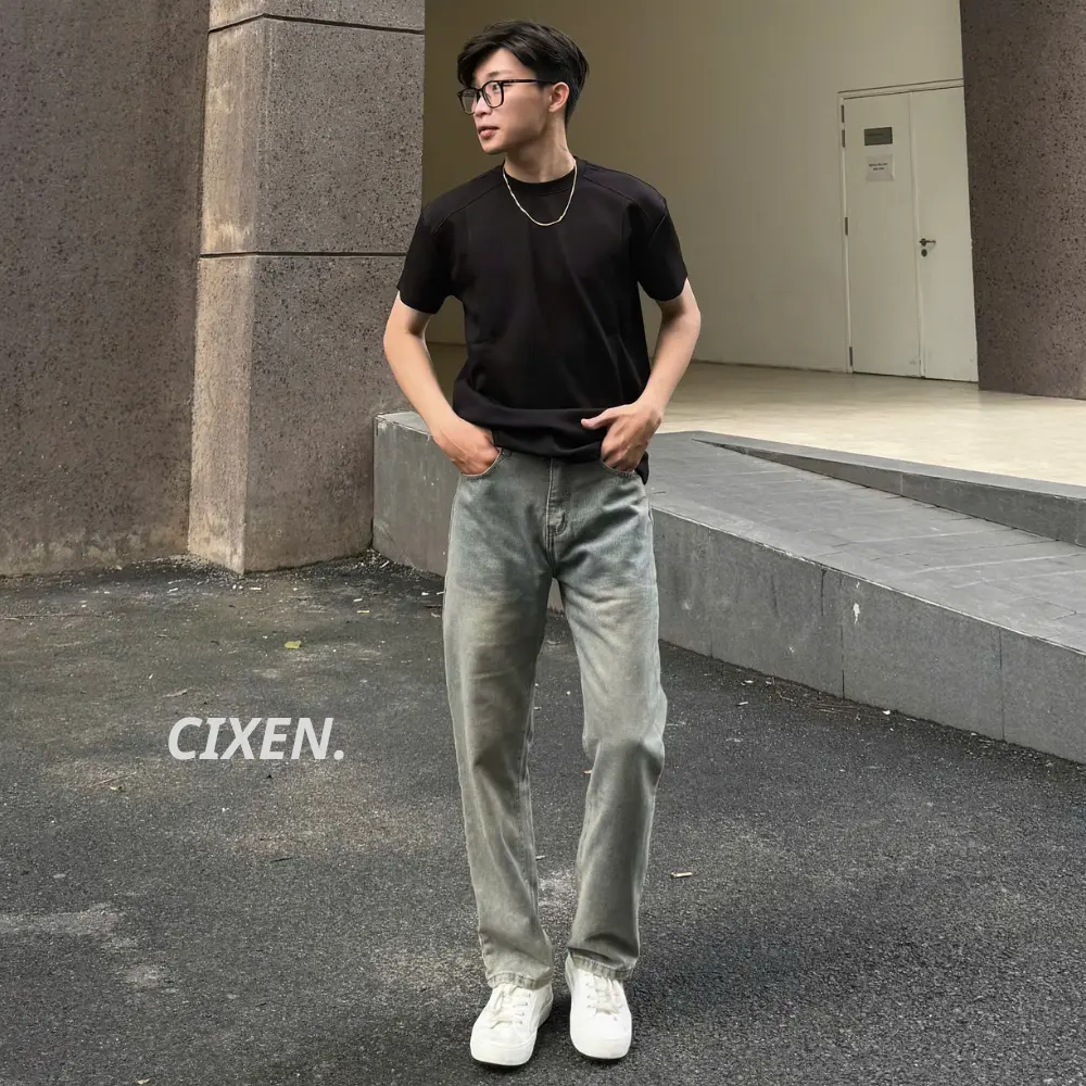 Quần jean nam ống suông CIXEN wash Màu Bụi rêu Cạp cao hack dáng streetwear size S-XXl Chất Liệu Jeans Denim, quần bò suông nam, quần baggy jean che khuyết điểm phù hợp 95% cân mọi loại dáng [QD2]
