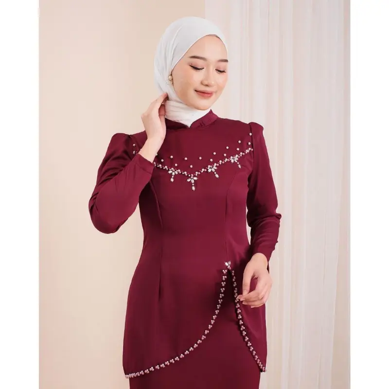(ADA JUMBO) Ready Denim Bisa COD - NEW Oneset Felicya Kurung Melayu Malaysia Dress Pesta Setelan Wanita Baju Kondangan Kekinian 1