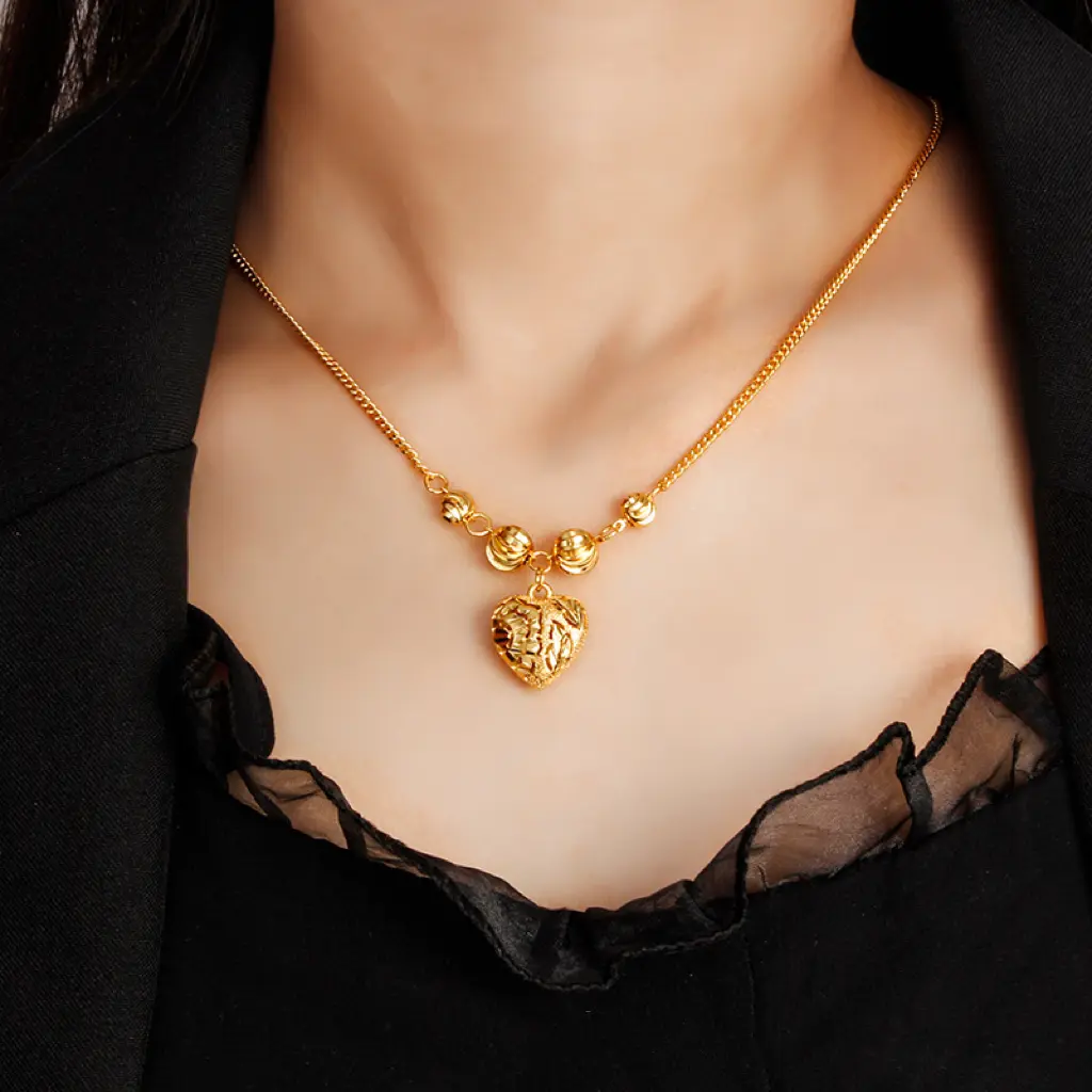 Kalung dengan loket hati berongga, manik bertuah halus, vintaj, canggih Rantai