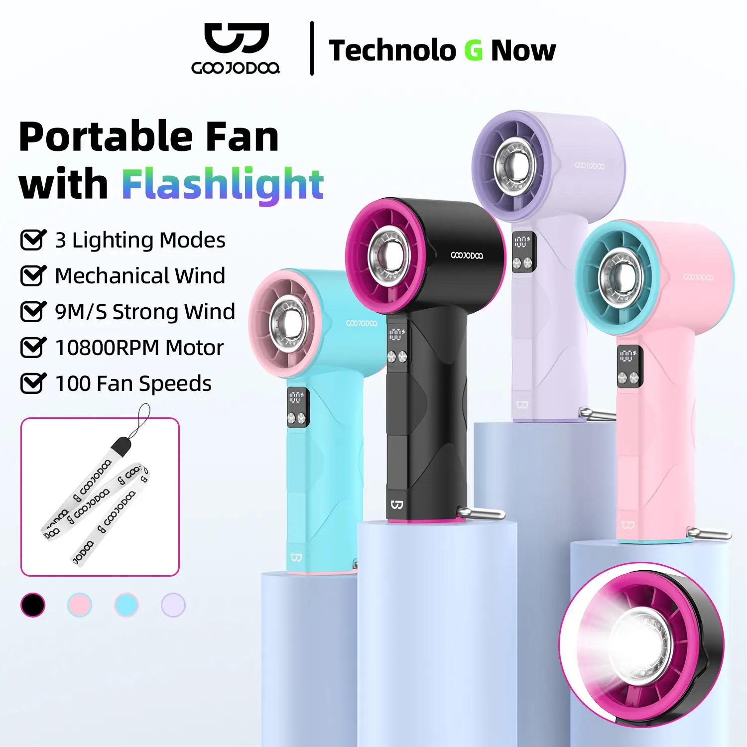 GOOJODOQ GFS002 Kipas senter/ 4000mAh High-speed kipas 100 Gear Wind kipas angin Digital Display Adjustable Turbo kipas tangan