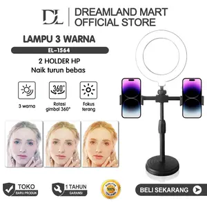 DL Ring light 16cm+Tripod +2 Holder HP Ring light Tripod Mini Stand HP Live stream Selfie Make Up Vlog Lampu Kamera Ponsel Led Ringlight Remote Camera
