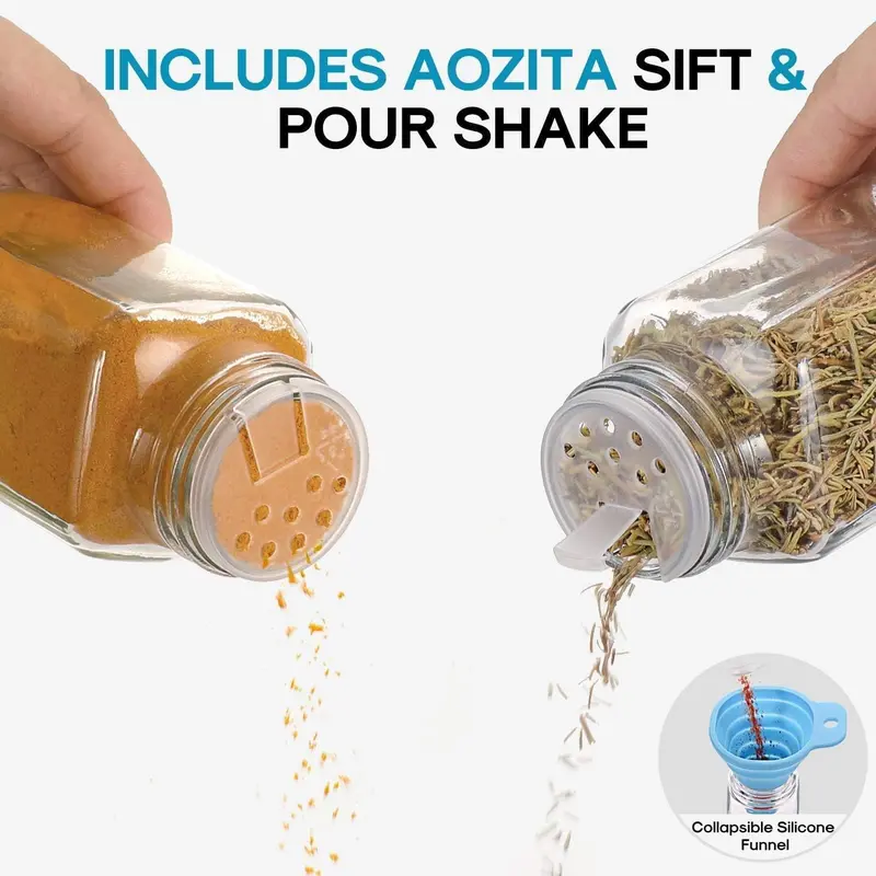 Glass Spice Jar Set, 12/24pcs Airtight Square Containers with Lids Brushes & Labels, Stylish Kitchen Storage & Father's Day Gift (120ml, Easy-pour One-hand Use) 6