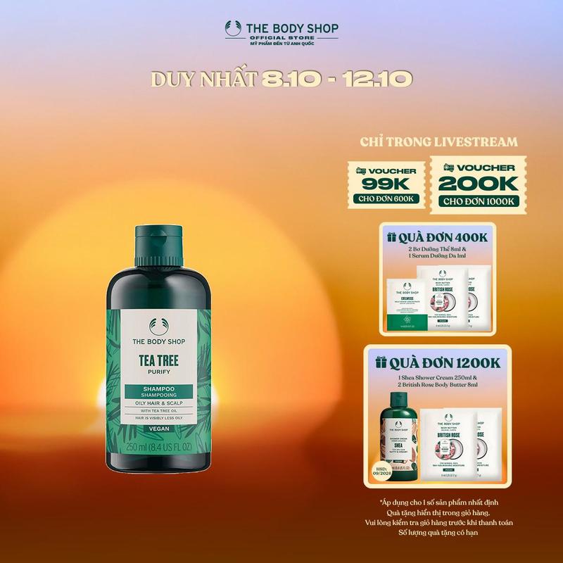 (HẠN SỬ DỤNG: 12/2026) The Body Shop Dầu gội cho da đầu dầu Shampoo Tea Tree Purifying & Balancing  250ml
