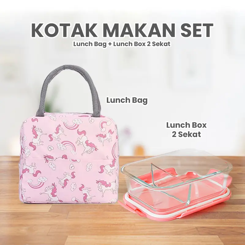 Ideame Perlengkapan Makan Set Hemat 2in1 Lunch Box 2 & 3 Sekat + Lunch Bach / Perlengkapan Makan Praktis 0