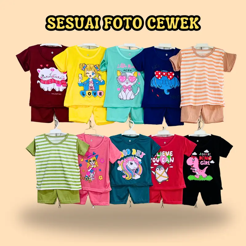 PAKET 10 SETEL Setelan Anak Laki Laki Perempuan Baju Stelan Kaos Cowok Cewek Lengan Celana Pendek 4 5 Tahun Viral Parsel Baseball Distro Labubu Tung Tung Tung Sahur Anomali Motif Kode 12 Fashion 2