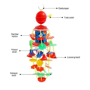 Mainan Anak Kerincing Putar dengan Gantungan Tuas Putar Gambar Kartun Hiasan Awan Lonteng Kecil dan Kelopak Kecil