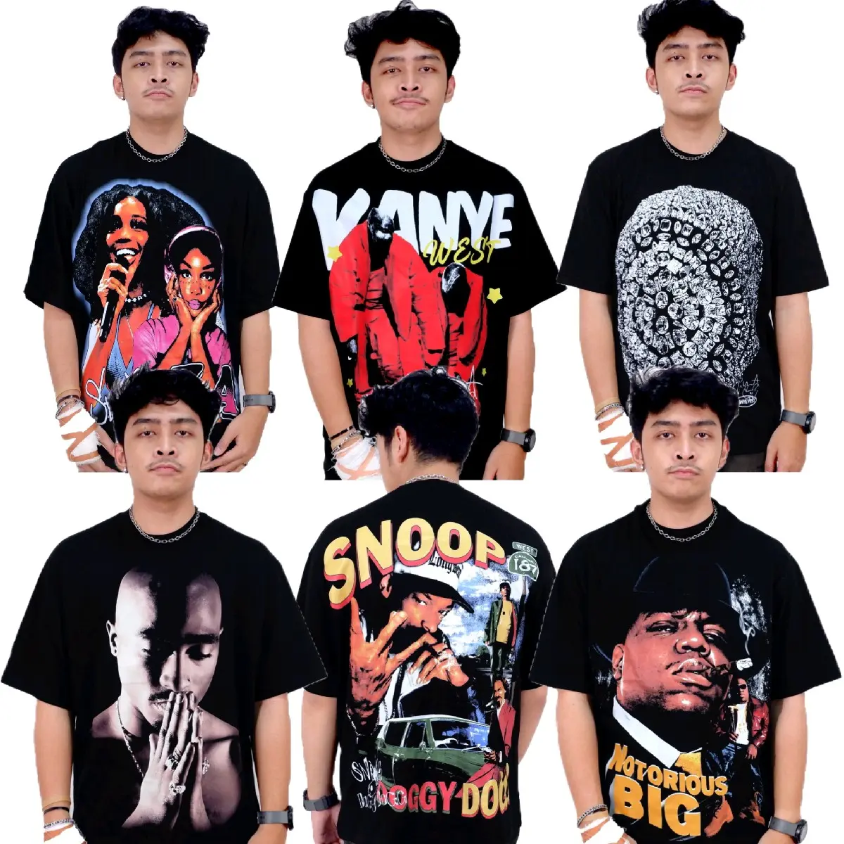KAOS RAPPER OVERSIZED TUPAC KANYE WEST SNOOP DOGG SZA NOTORIOUS BIG KATUN COMBED 20S