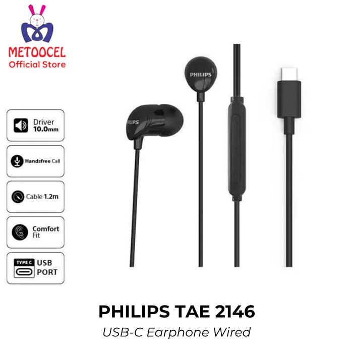 Gambar Philips TAE2146 Black USB-C Wired Connection Earphones with Dynamic Bass / TAE2146BK / TAE 2146 dari Metoocel Official Kota Administrasi Jakarta Barat Tokopedia