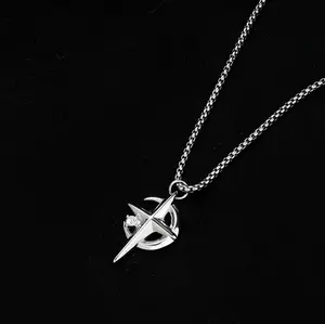 Kalung Titanium Anti Karat Liontin Bintang Bulan Pria Wanita Silver