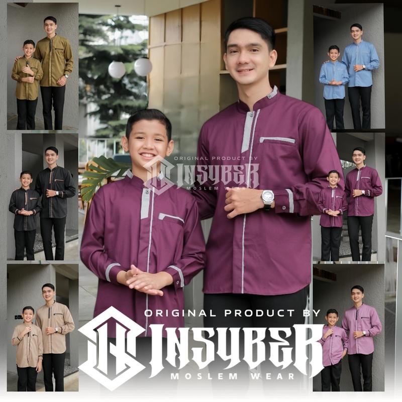 Baju Koko Couple Ayah dan Anak Laki-laki Lengan Panjang Bahan Toyobo Fodu Warna Denim Terbaru 2025 , Muslim 0