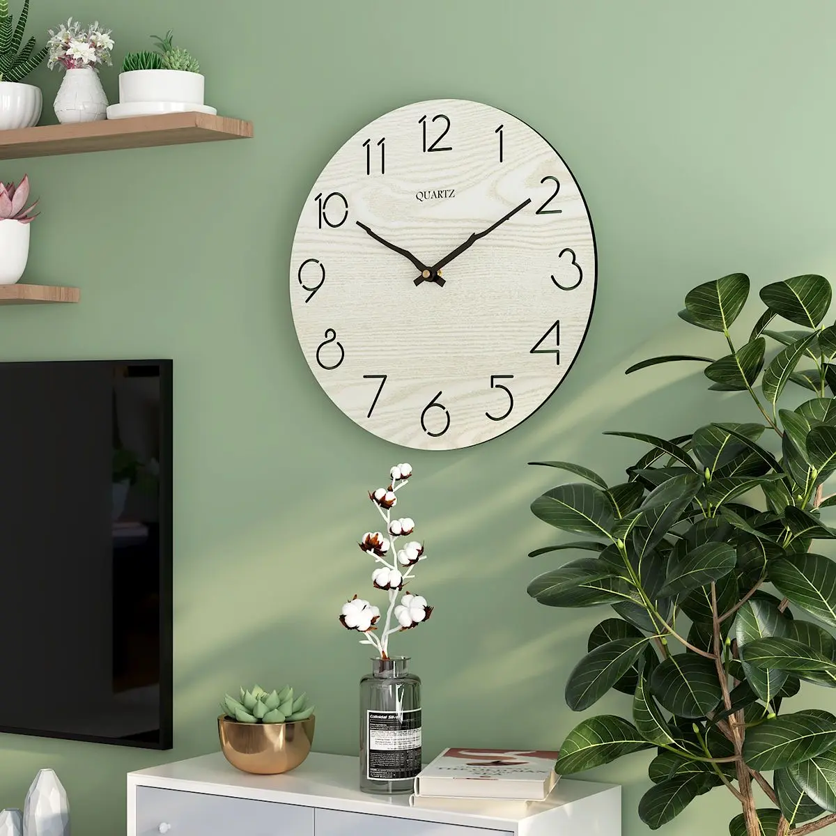 Living room simple wall clock creative clock home modern wooden punch-free table Nordic atmosphere bedroom decoration wall clock