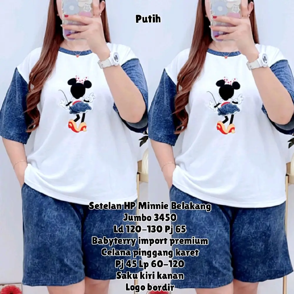 3450 SETELAN HP MINNIE BELAKANG JUMBO WANITA/SETELAN BAHAN BABYTERRY WANITA/ONE SET LD 120-130